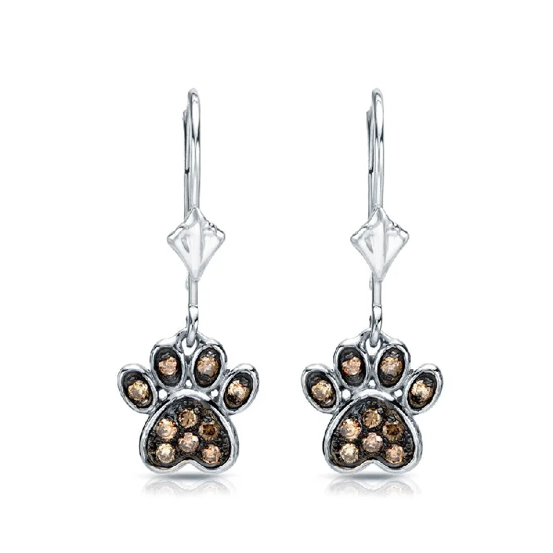 Clean-cut earrings-14k Gold 1/4ct TDW Round Brown Diamond Dog Paw Lever back Earrings