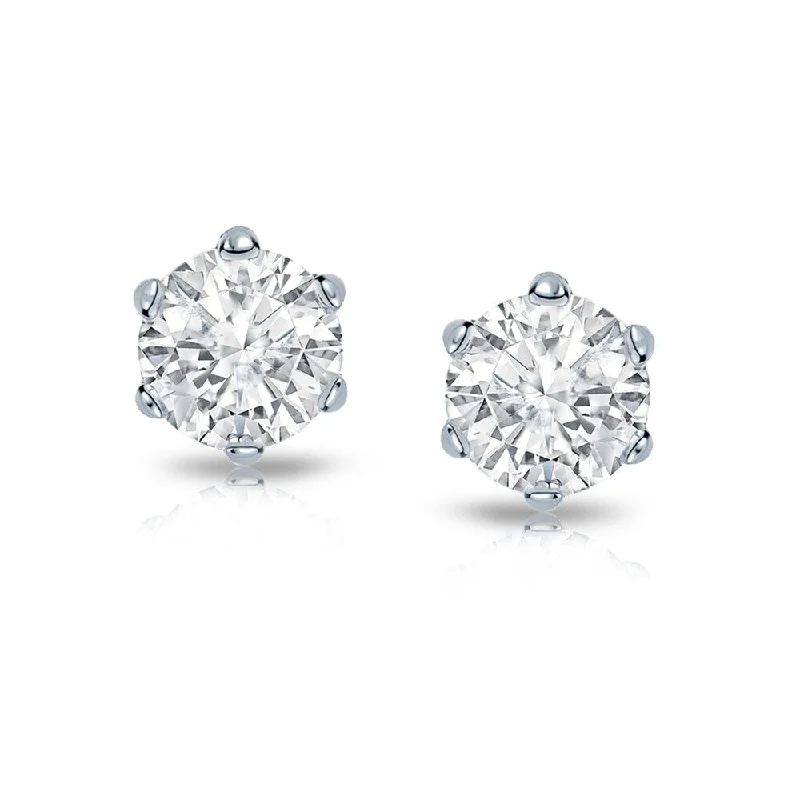 Channeled rim earrings-14k Gold 1ct TDW 6 Prong Round Solitaire Diamond Stud Earrings by Auriya (I-J, I1-I2)