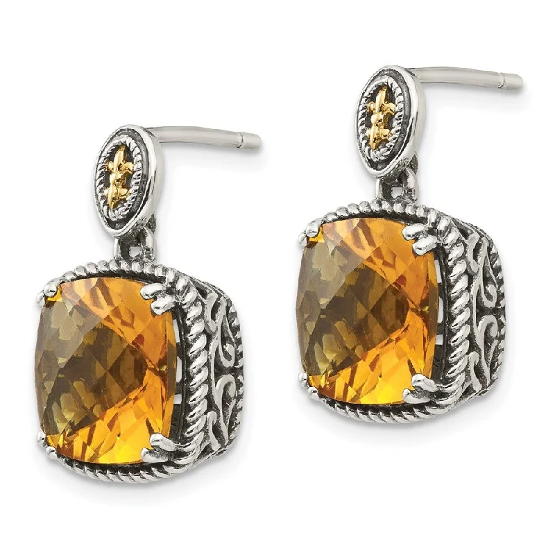 Pentagonal stud earrings-14k Gold and Sterling Silver Citrine Dangle Earrings (L-28 mm, W-15 mm)