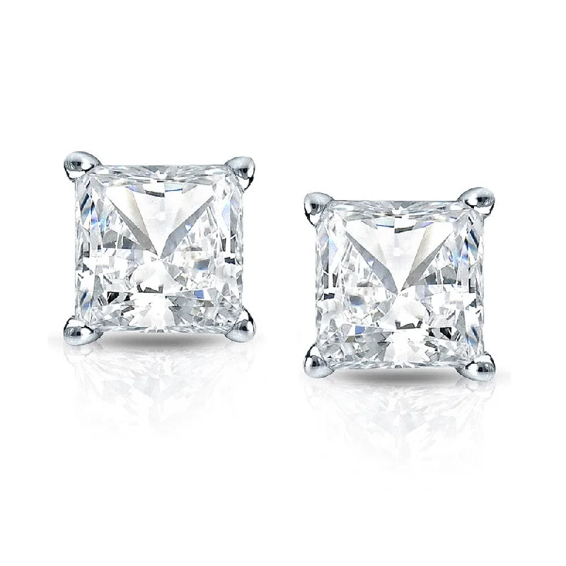 Open-frame earrings-14k Gold Princess-Cut 1 1/4ct TDW TDW Martini Set Diamond Stud Earrings by Auriya (H-I, SI1-SI2)