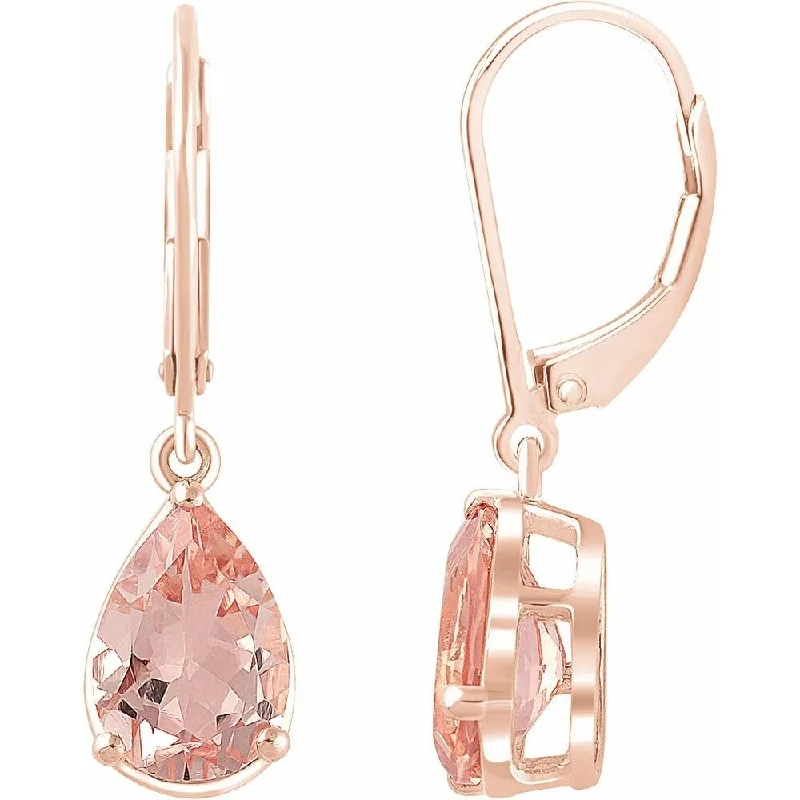 Smelted gold earrings-14k Rose Gold Morganite Lever Back Dangle Earring for Women