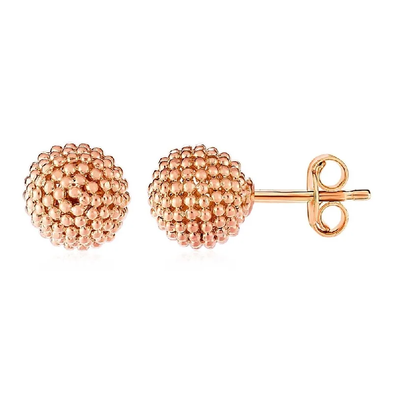 Polished zinc earrings-14k Rose Gold Post Earrings with Beaded Spheres