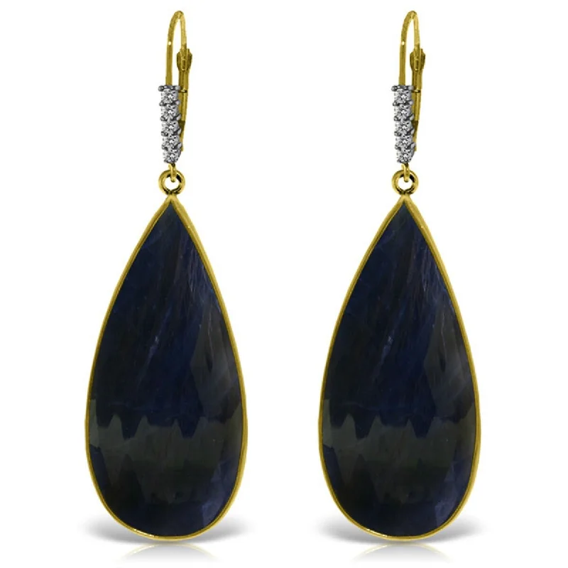 Flecked glaze earrings-14K Solid Gold Diamonds Leverback Natural Sapphire Gemstone Earrings