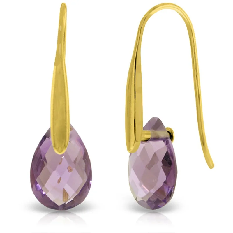 Summit stone earrings-14K Solid Gold Fish Hook Earrings w/ Dangling Briolette Amethysts