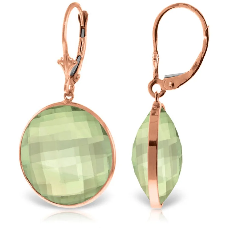 Channeled rim earrings-14K Solid Gold Leverback Earrings Round Green Amethyst Certified