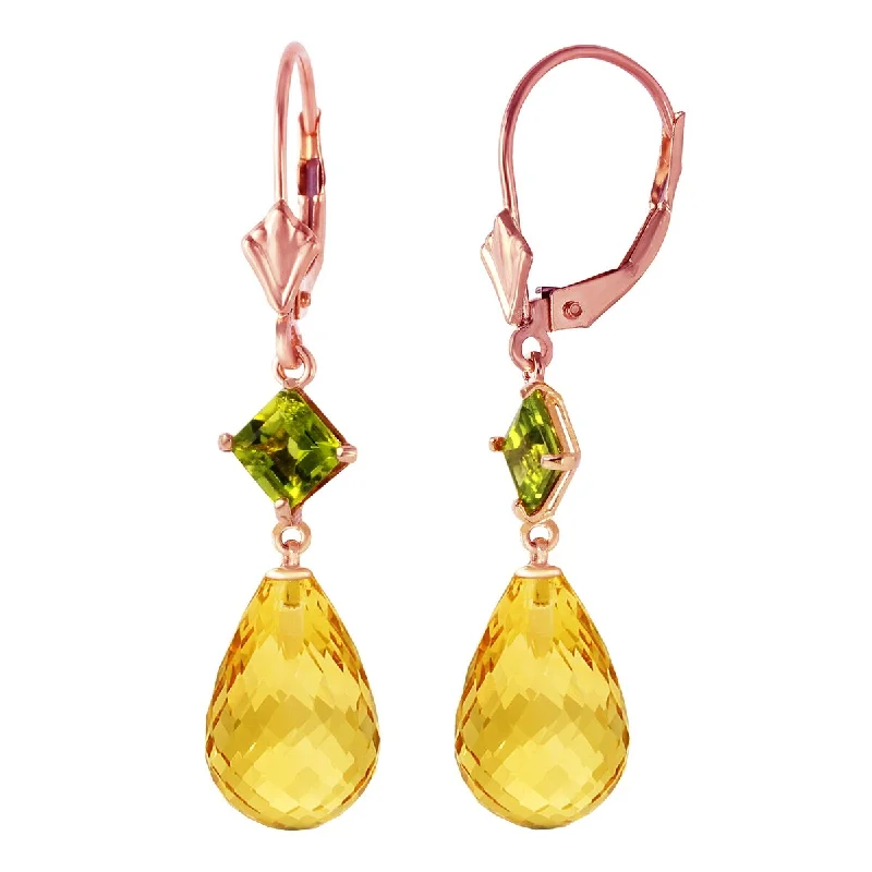 Pale morganite earrings-14K Solid Gold Leverback Gemstone Earrings Peridot & Citrine Certified