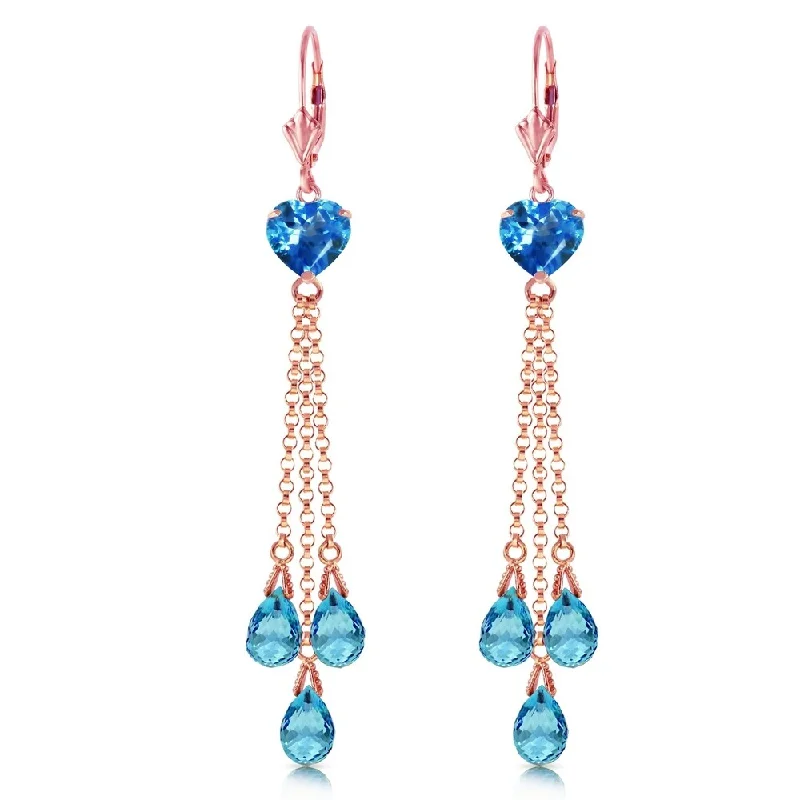 Twisted coil earrings-14K Solid Rose Gold Chandelier Earrings with Briolette Blue Topaz