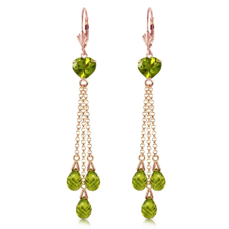 Icy topaz earrings-14K Solid Rose Gold Chandelier Earrings with Briolette Peridots