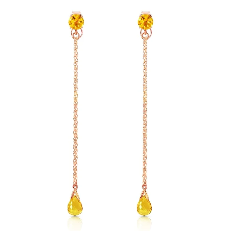 Glossy titanium earrings-14K Solid Rose Gold Chandelier Earrings with Citrines