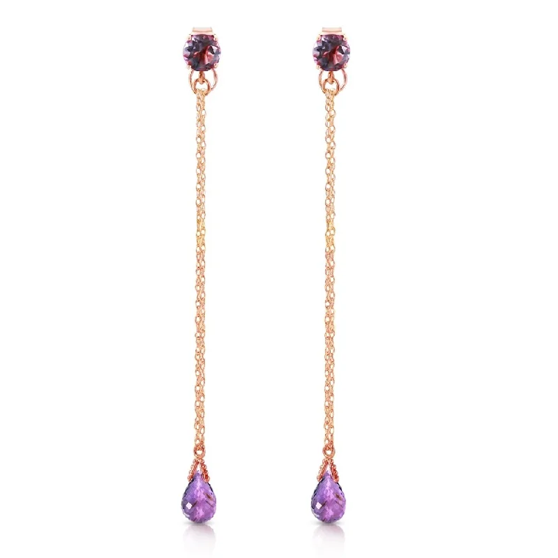 Luminous diamond earrings-14K Solid Rose Gold Chandelier Earrings with Natural Amethysts