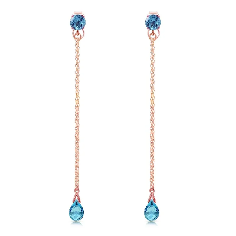 Mixed stone earrings-14K Solid Rose Gold Chandelier Earrings with Natural Blue Topaz