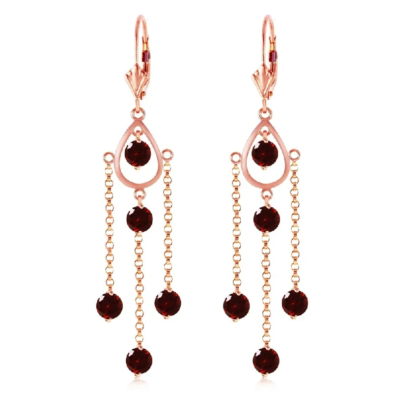 Open-frame earrings-14K Solid Rose Gold Chandelier Earrings with Natural Garnets