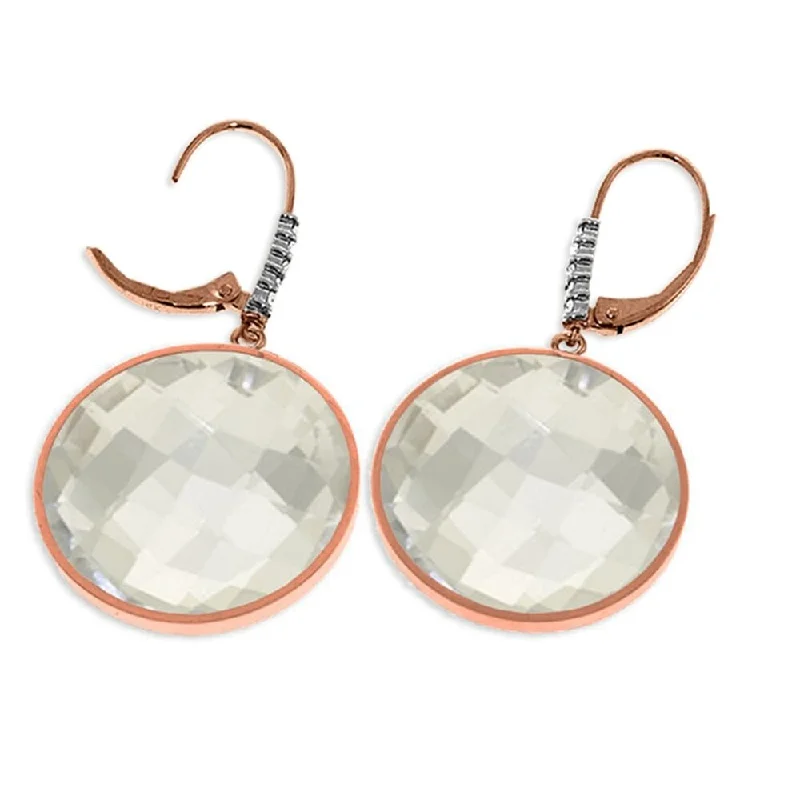 Subtle-scored earrings-14K Solid Rose Gold Diamonds Leverback Earrings with Checkerboard Cut Round White Topaz