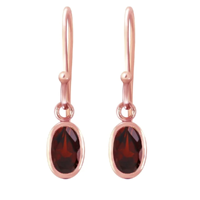 Ridge motif earrings-14K Solid Rose Gold Fish Hook Earrings with Garnets