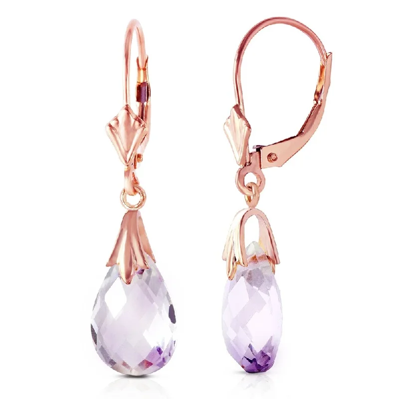 Sunbeam earrings-14K Solid Rose Gold Leverback Earrings with Amethysts