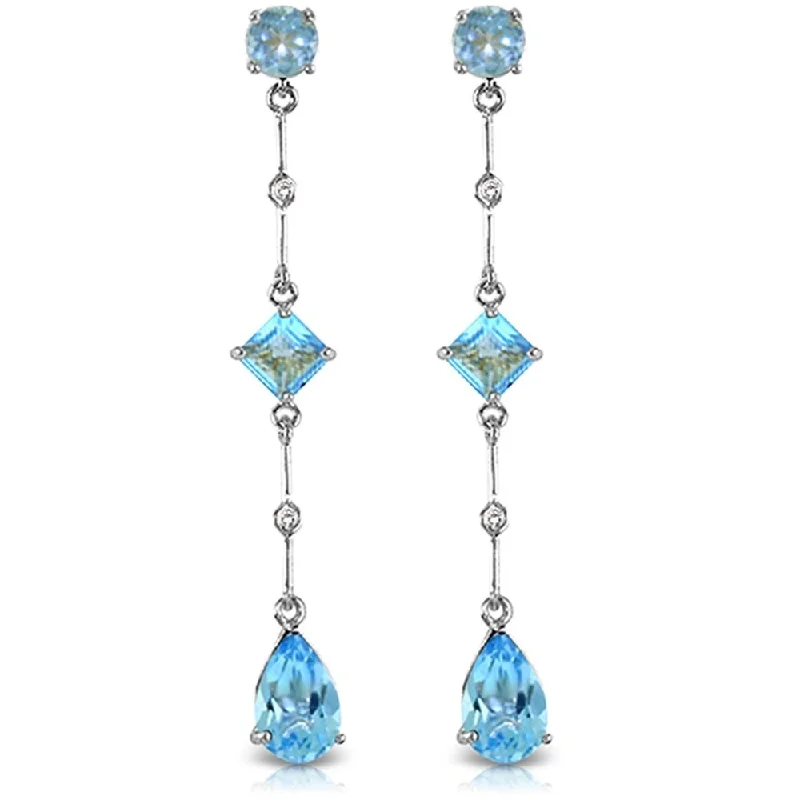 Sparkling drop earrings-14K Solid White Gold Chandelier Earrings withDiamond & Blue Topaz