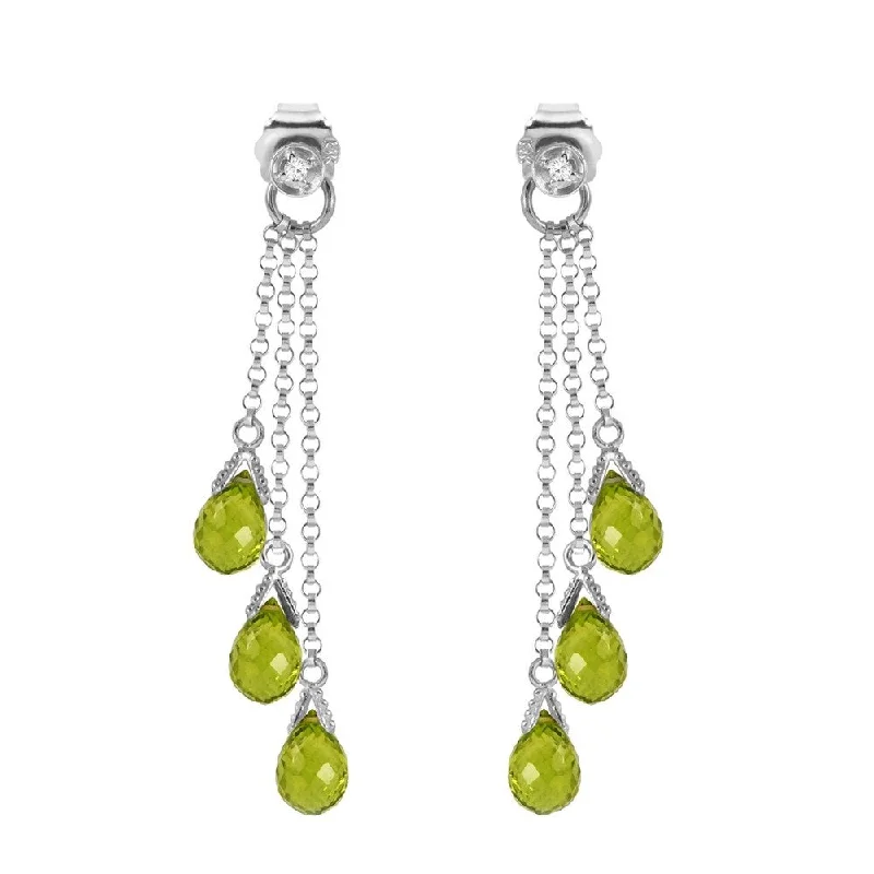 Plaited earrings-14K Solid White Gold Chandelier Earrings withDiamonds & Peridots