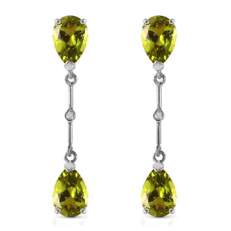 Glowing amethyst earrings-14K Solid White Gold Diamonds & Peridots Dangling Earrings