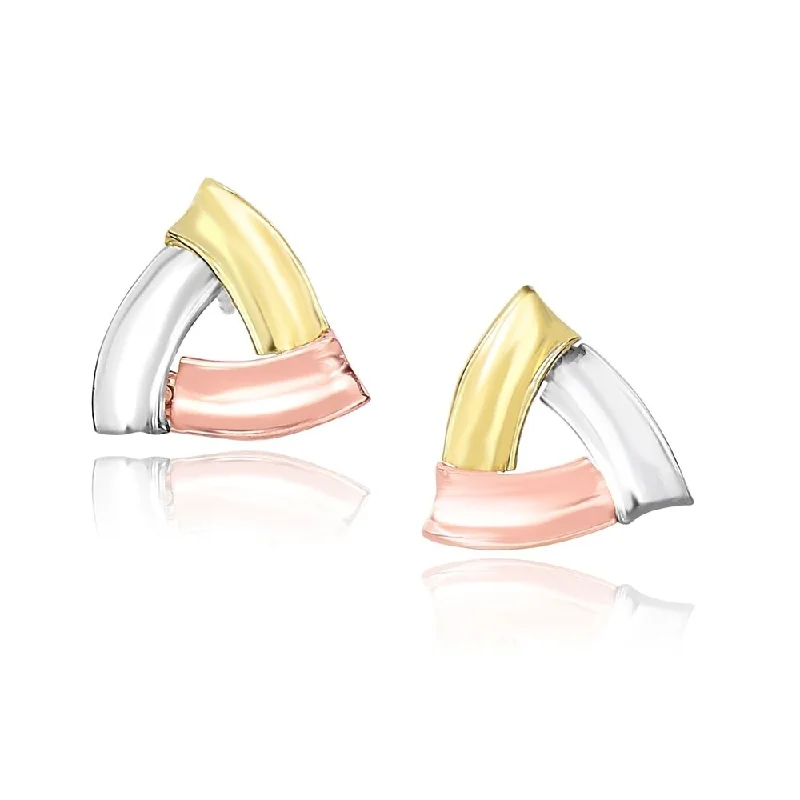 Tide motif earrings-14k Tri-Color Gold Triangular Open Style Post Earrings