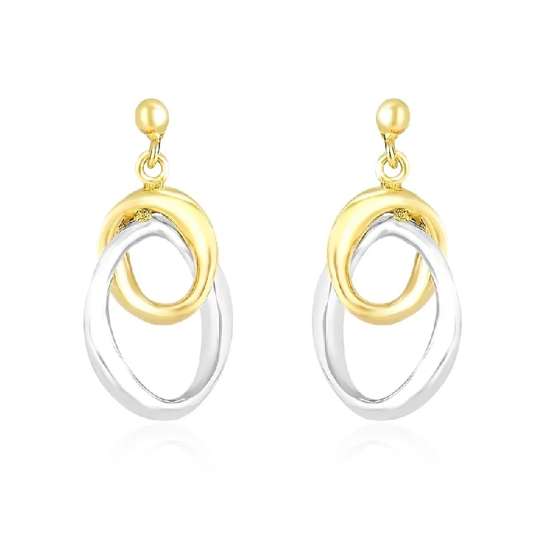 Curved stone earrings-14k Two-Tone Gold Drop Earrings with Interlaced Oval Sections