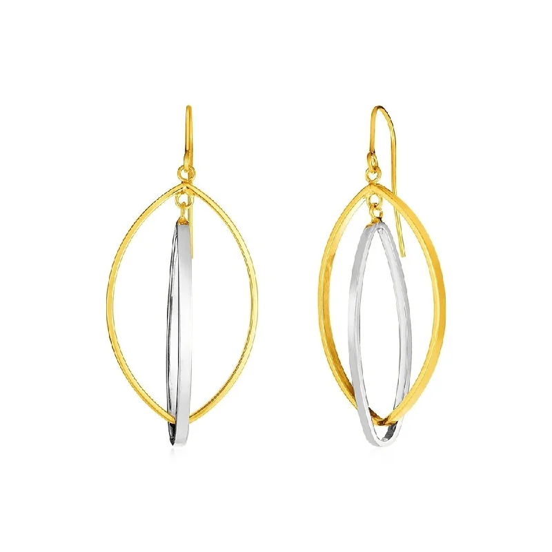 Narrow-tier earrings-14k Two Tone Gold Earrings with Interlocking Marquise Dangles