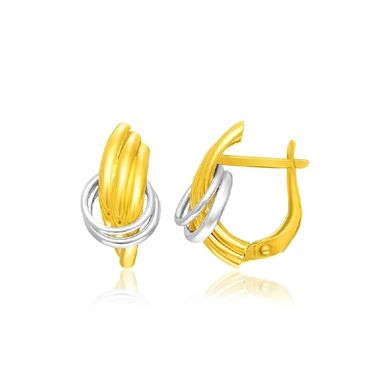 Luminous diamond earrings-14k Two-Tone Gold Entwined Rings Style Earrings