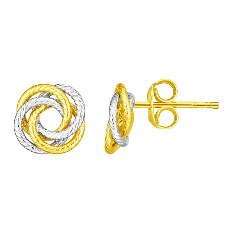 Set stone earrings-14k Two Tone Gold Love Knot Earrings