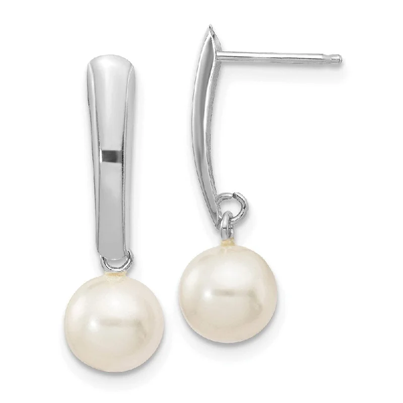 Bright stone earrings-14K White Gold 6-7mm Round White FWC Pearl Dangle Earrings