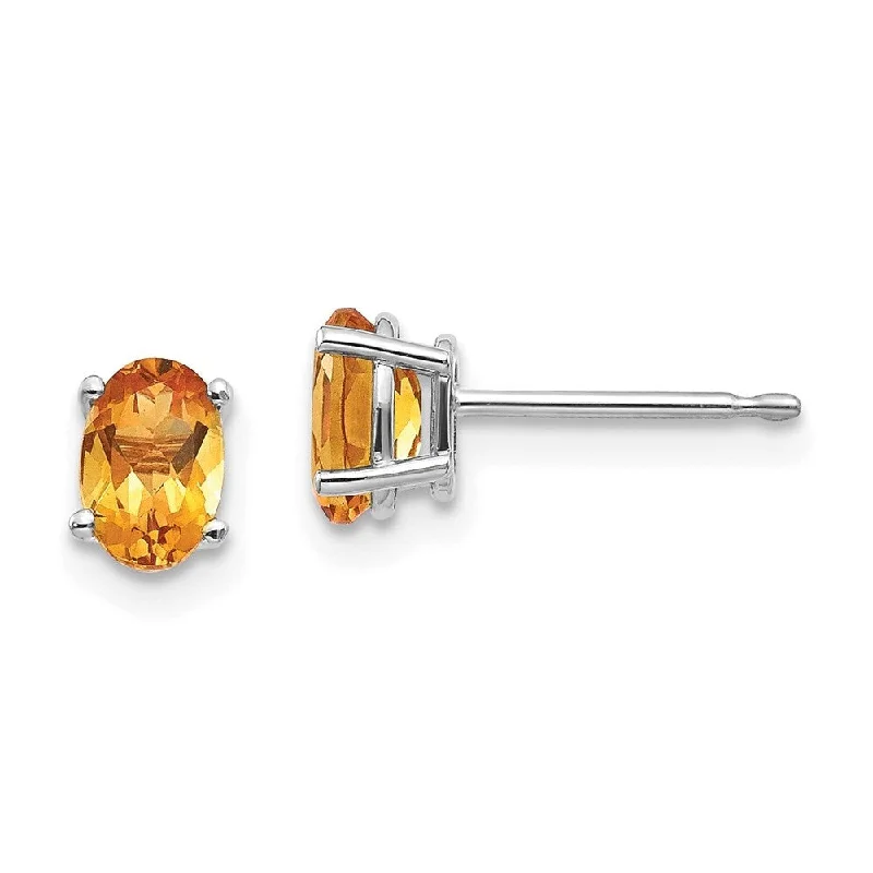 Narrow-tier earrings-14k White Gold 6x4mm Citrine Earrings (L-6 mm, W-4 mm)