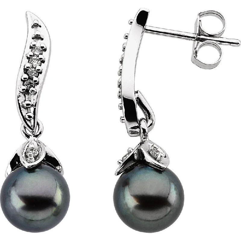 Open-crescent earrings-14k White Gold Akoya Cultured Pearl & Diamond Dangle Earring for Women