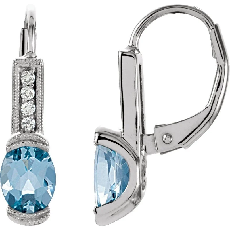 Pure pearl earrings-14k White Gold Aquamarine & .08 CTW Diamond Dangle Earring for Women