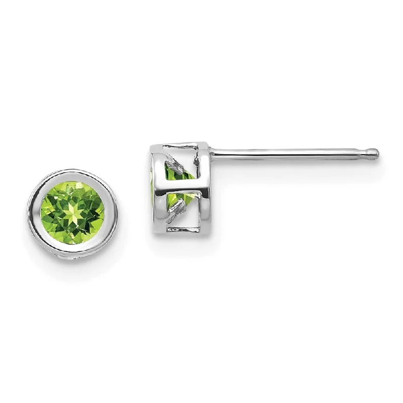 Shiny platinum earrings-14k White Gold Bezel Peridot Earrings (L-4 mm, W-4 mm)