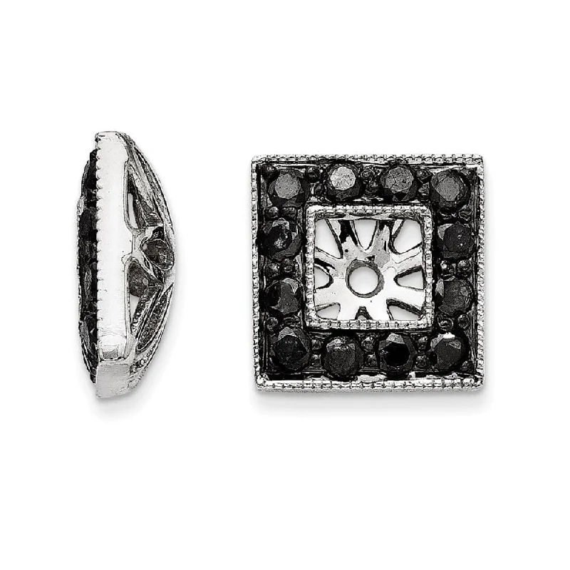 Curled wire earrings-14k White Gold Black Diamond Square Jacket Earrings (L-11 mm, W-11 mm)