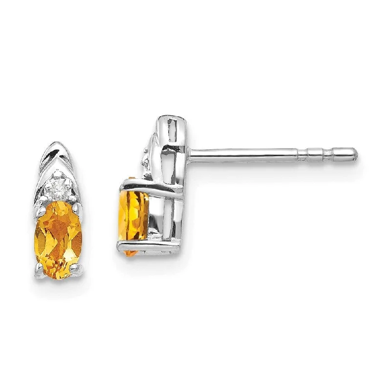 Quilted hoop earrings-14k White Gold Citrine Diamond (L-9 mm, W-4 mm)