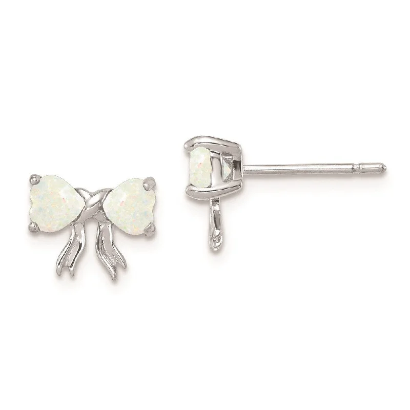 Channeled rim earrings-14k White Gold Created Gemstone Bow Earrings (L-7.5 mm, W-9 mm)