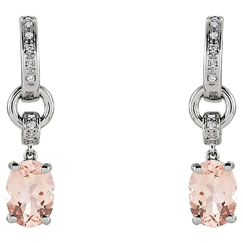 Channeled design earrings-14K White Gold Genuine Morganite and Diamond Drop J-Post Earrings