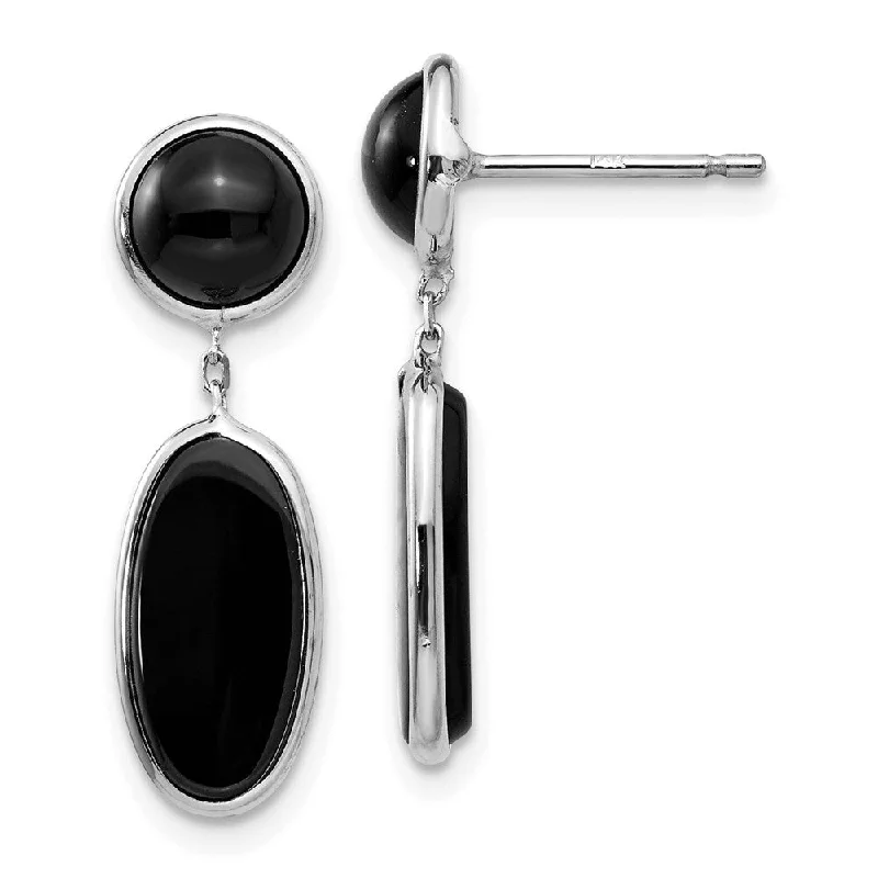 Classic ruby earrings-14k White Gold Onyx Oval Dangle Earrings (L-25 mm, W-6 mm)