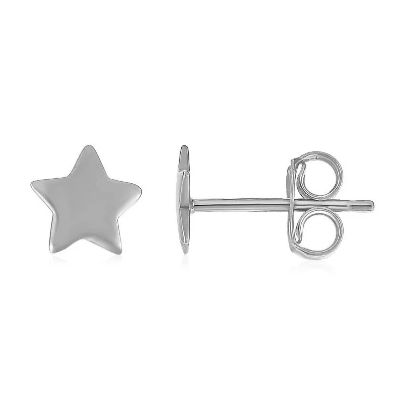 Hand-etched earrings-14k White Gold Post Earrings with Stars