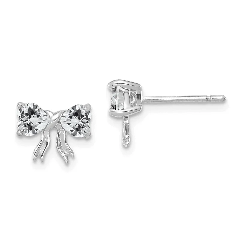 Wide-tier earrings-14k White Gold White Gemstone Bow Earrings (L-7.5 mm, W-9 mm)