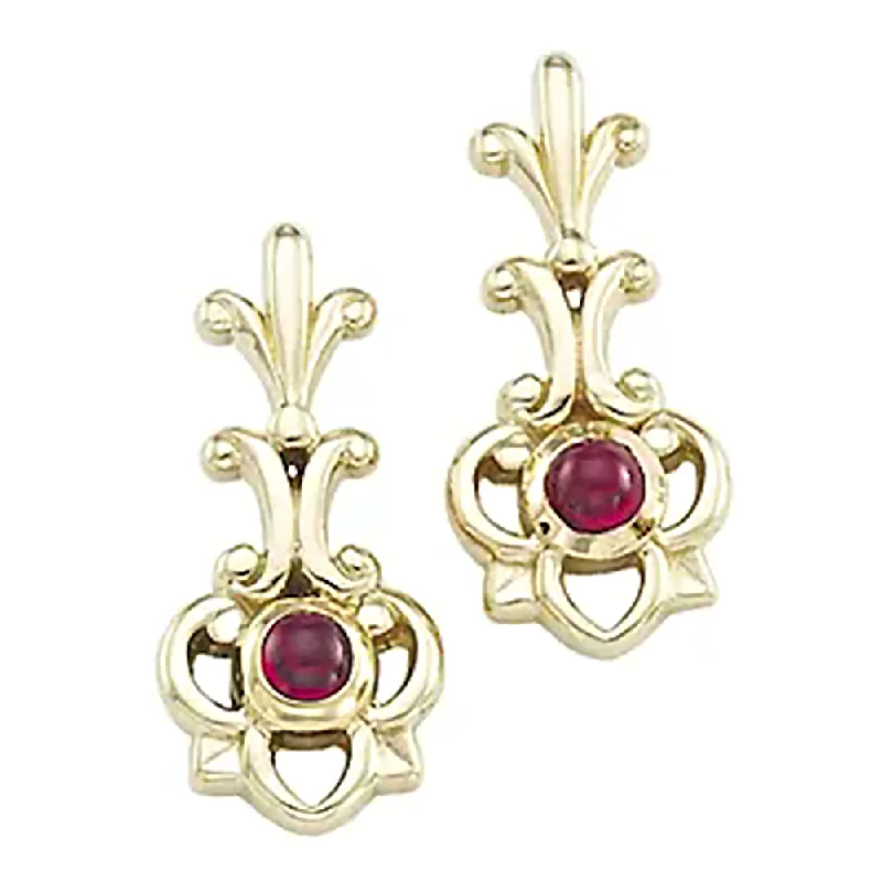 Seven-stone earrings-14K Yellow Gold 3 mm Natural Ruby Vintage Style Earrings