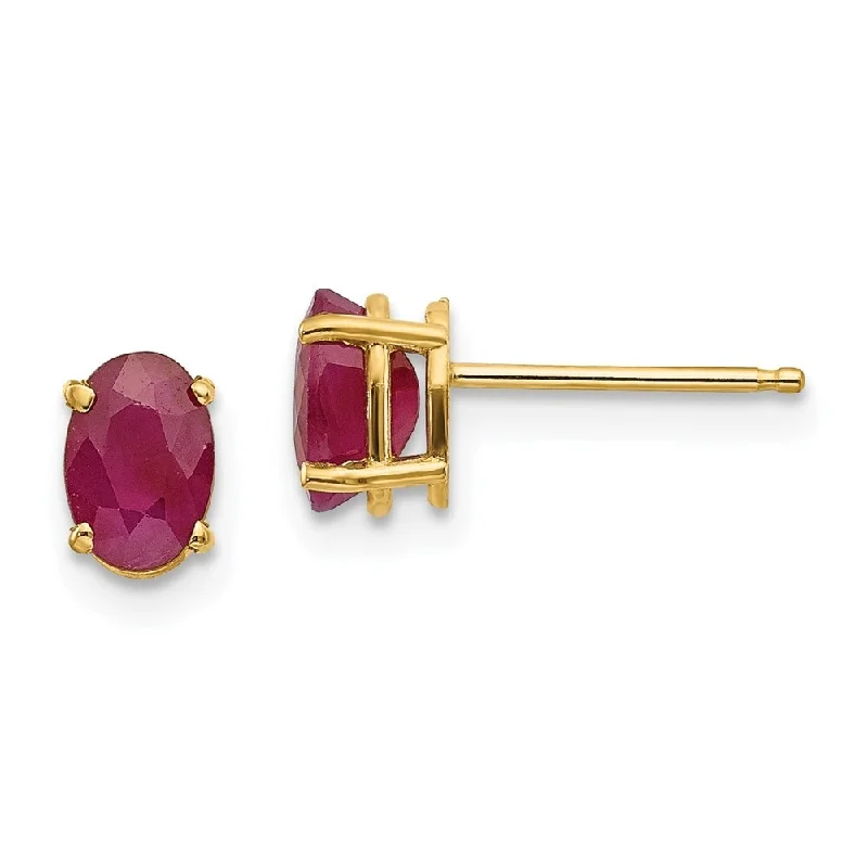 Thick hoop earrings-14k Yellow Gold 6x4 Oval July Ruby Earrings (L-6 mm, W-4 mm)