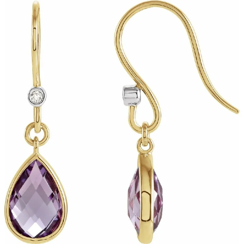 Retro apatite earrings-14k Yellow Gold Amethyst & Diamond Dangle Earring for Women