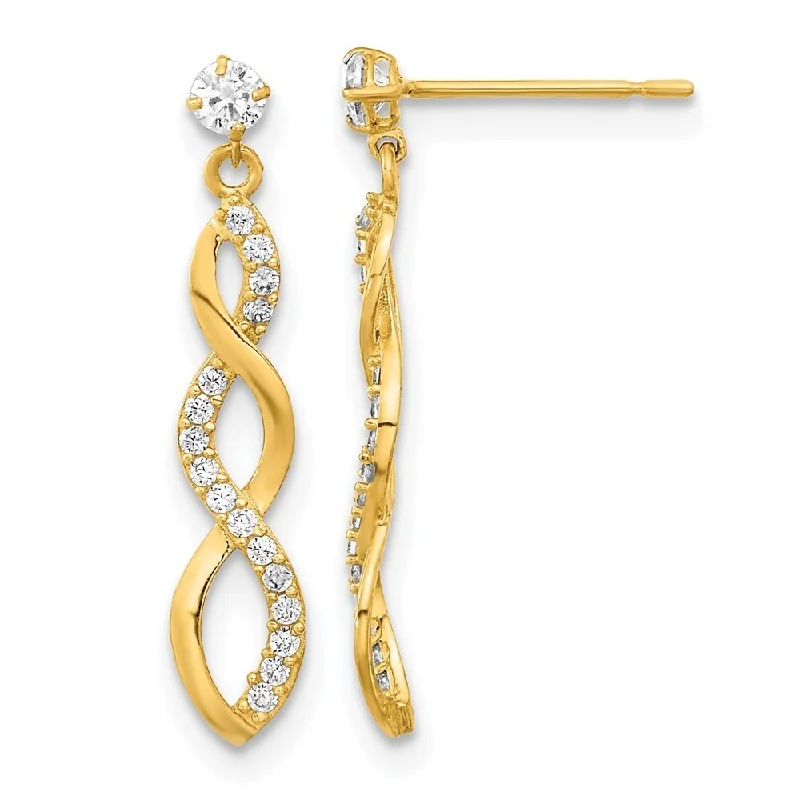 Dimpled earrings-14k Yellow Gold Cubic Zirconia Twisted Dangle Earrings (L-24 mm, W-4.2 mm)