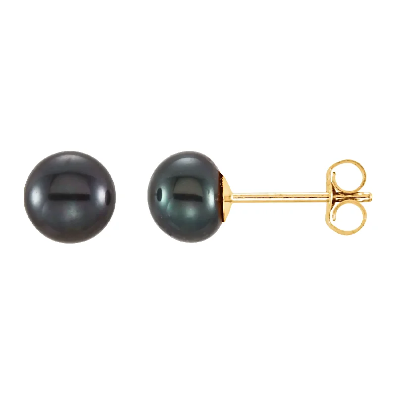 Gritty stone earrings-14K Yellow Gold Cultured Black Freshwater Pearl Stud Earrings