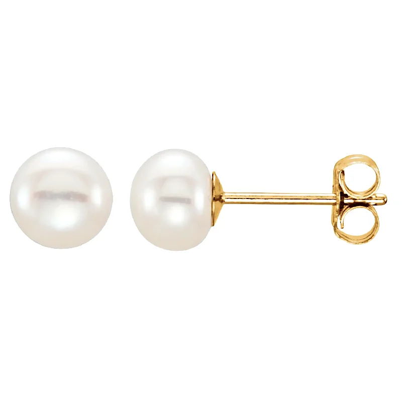 Lush gold earrings-14K Yellow Gold Cultured White Freshwater Pearl Stud Earrings