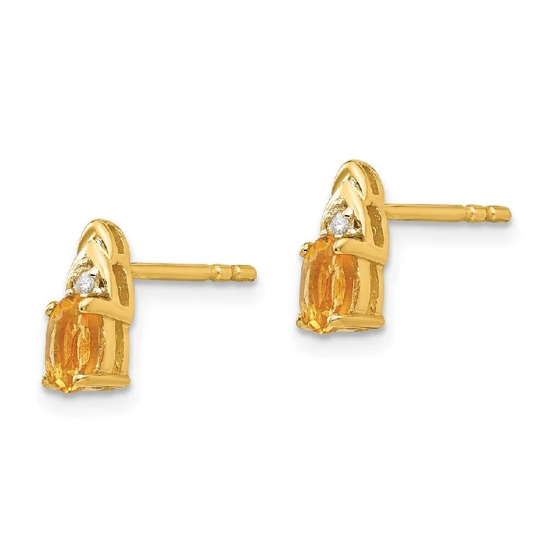 Parted-hoop earrings-14k Yellow Gold Diamond And Citrine Earrings (L-9 mm, W-4 mm)