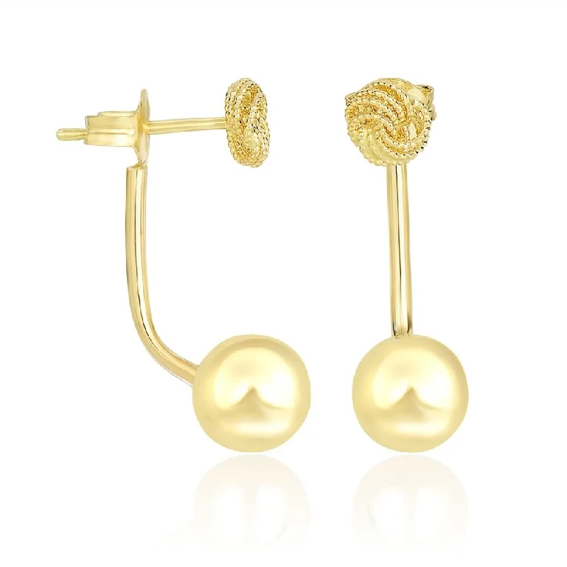 Shiny platinum earrings-14k Yellow Gold Double Sided Knot and Ball Design Earrings