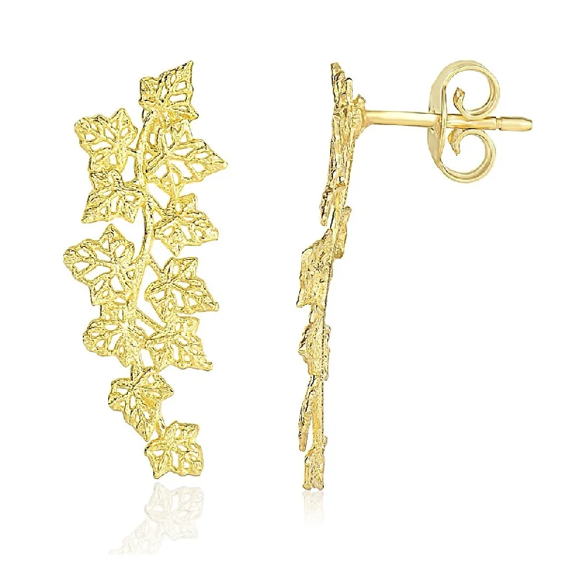 Icy topaz earrings-14k Yellow Gold Earrings with Vine Leaves Style