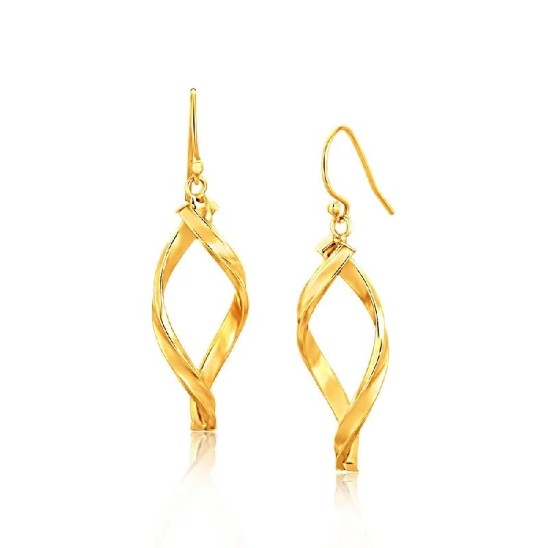 Satin shale earrings-14k Yellow Gold Fancy Flat Twisted Oval Dangling Earrings