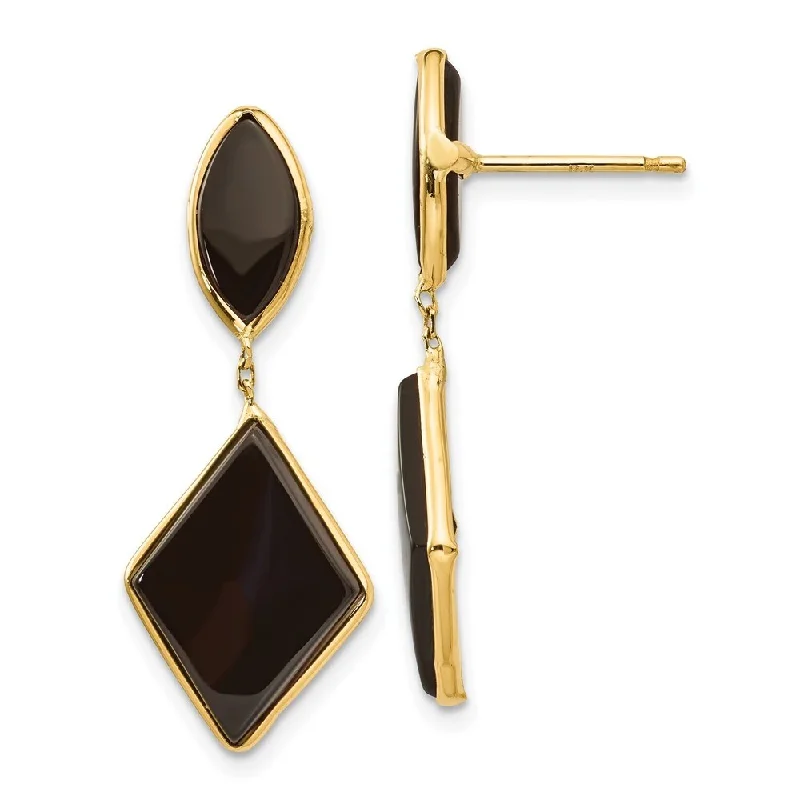 Satin shale earrings-14k Yellow Gold Onyx Dangle Earrings (L-32 mm, W-11 mm)